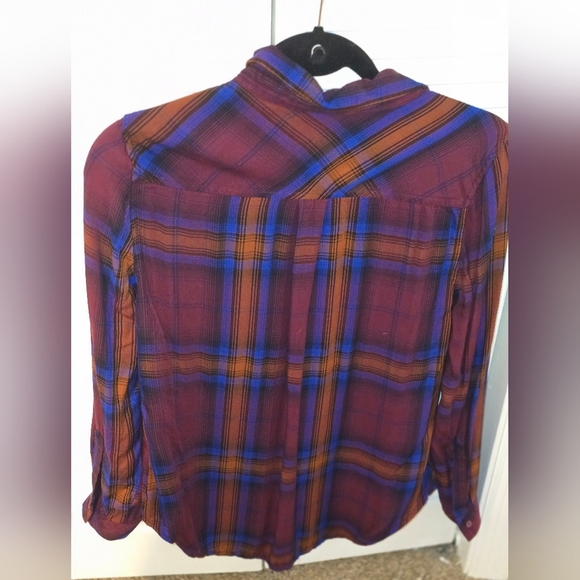 Rust Burgundy Plaid Button Down Shirt | Fall Flannel Look | a.n.a Petite Small” - Picture 2 of 4